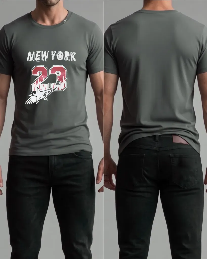 [HJ-002576-L-GRIS-OSCURO] Camiseta estampada (New york 23) (L, Gris oscuro)