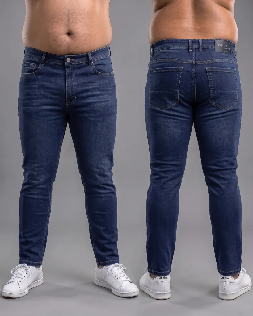 [HJ-002796-40-AZUL-3] Semitubo jeans strech plus con bigotes hyper (40, Azul #3)