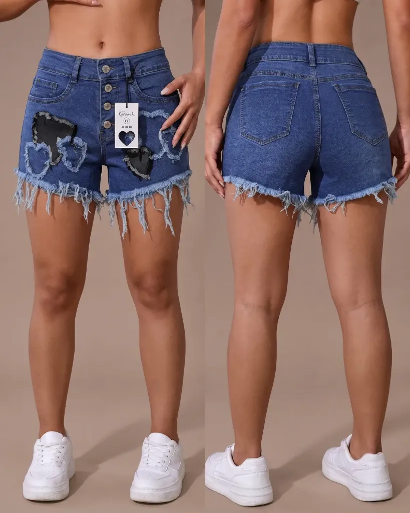 [HJ-002826-10-AZUL-MEDIO] Short strech con diseño de corazón (10, Azul medio)