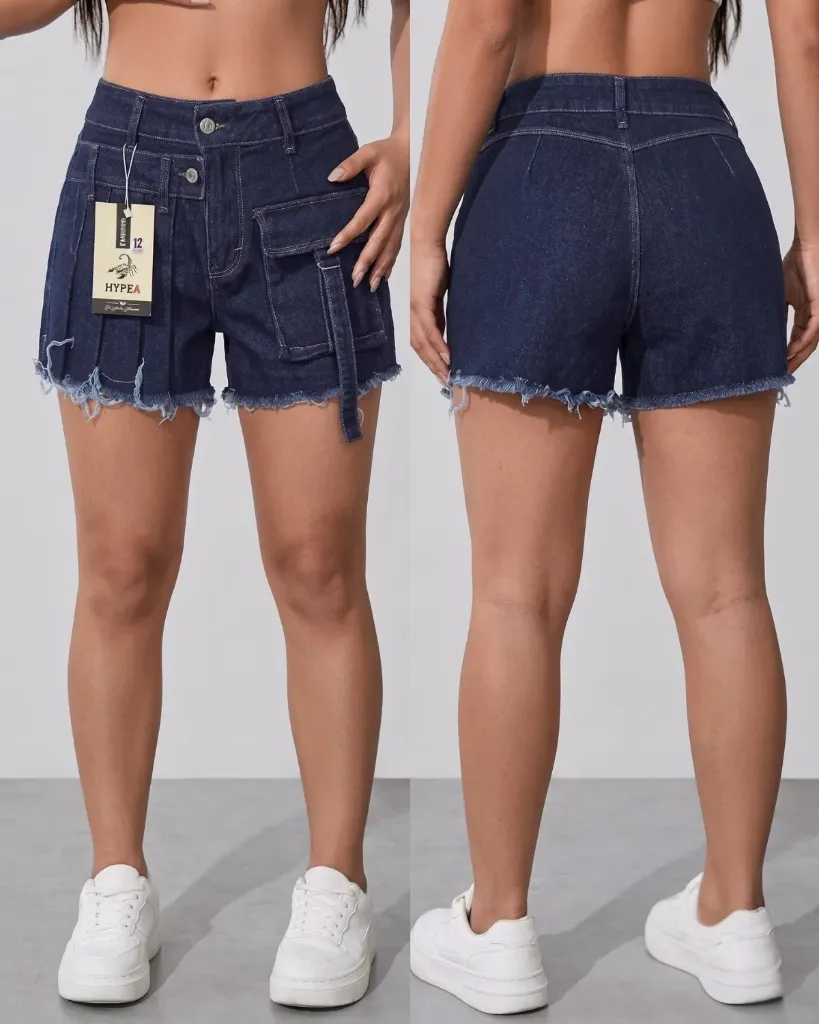 [HJ-002529-8-NEGRO] Short strech con tablones y bolsillo (8, Negro)