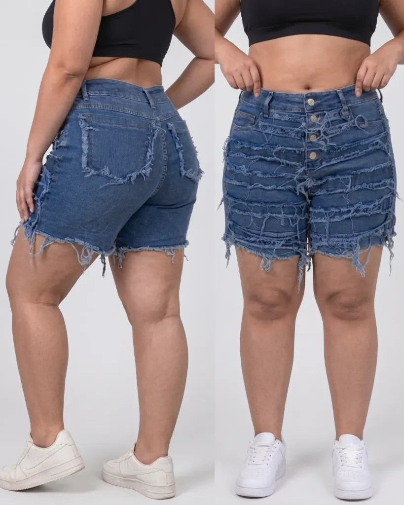 Short strech plus deshilachado de 4 botones