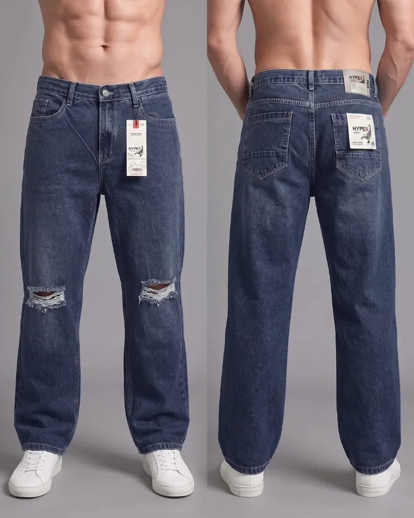 [HJ-002836-36-AZUL-2] Baggy jeans rigido rasgado (36, Azul #2)