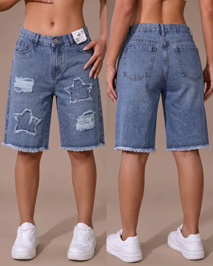 [HJ-001907-8-AZUL-3] Bermuda rigida con diseño estrella y brillos (8)