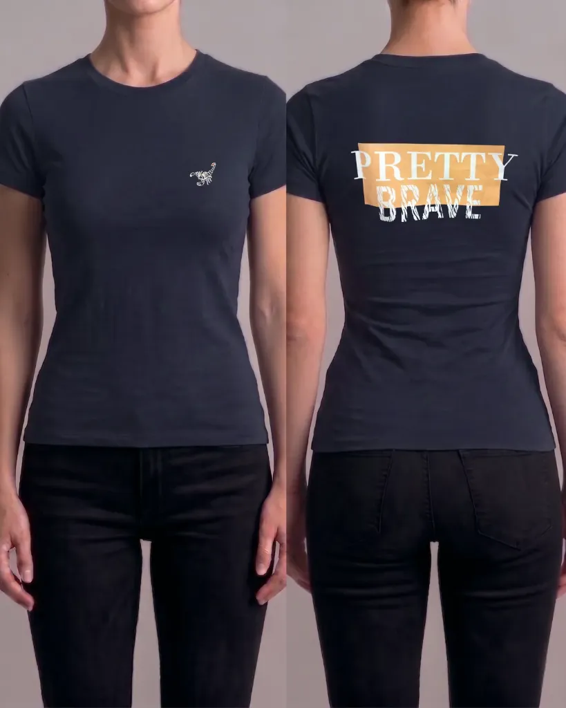 [HJ-002889-XL-AZUL-OSCURO] Camiseta estampada (Pretty brave) (XL, Azul oscuro)