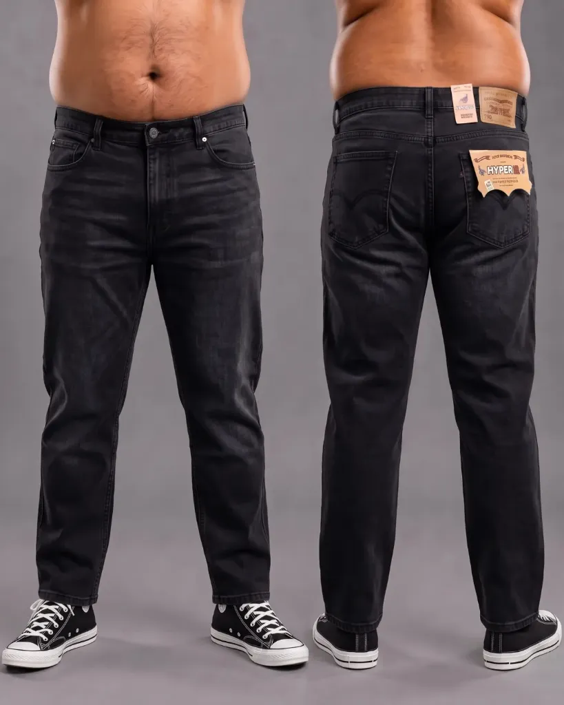 [HJ-002993-38-PLOMO] Clasico jeans rigido con bigotes plus (38)