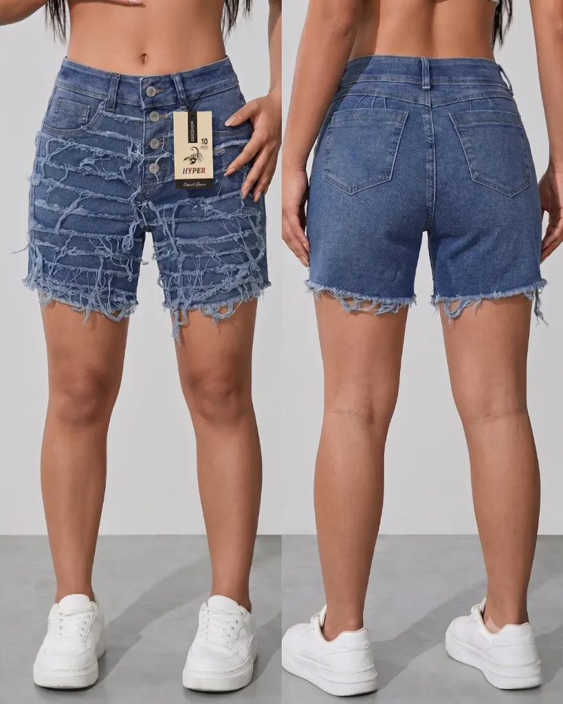 [HJ-002492-8-AZUL-MEDIO] Torero strech deshilachado (8, Azul medio)