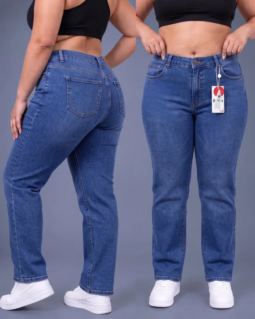 Recto jeans strech plus tiro alto llano