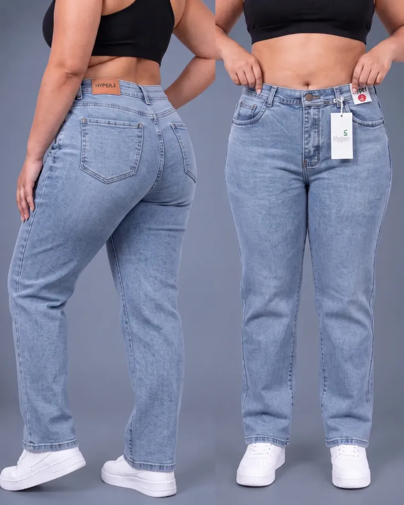 Recto jeans strech tiro alto plus con bigotes