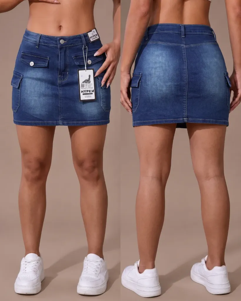 Falda short cargo strech con bolsillo decorativo