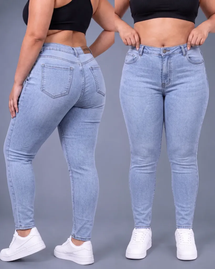 Tubo jeans strech plus tiro alto llano