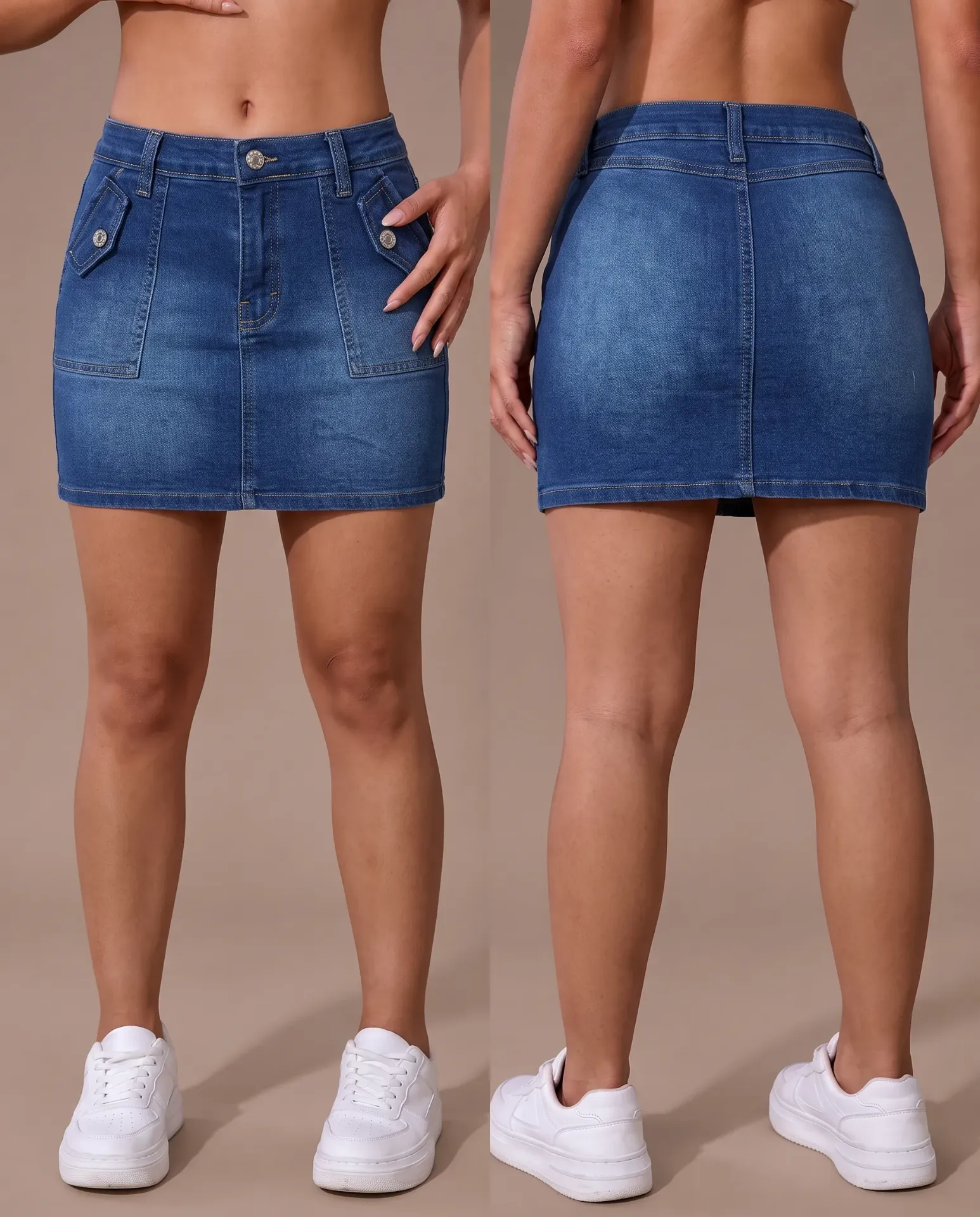 Falda short strech con bolsillo de parche