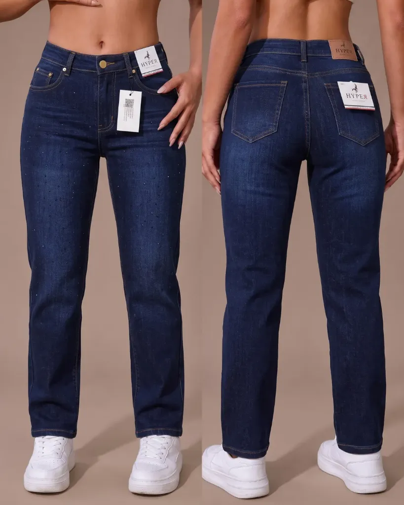 [HJ-002463-6-AZUL-1] Recto jeans strech con bigotes y brillos (6, Azul #1)