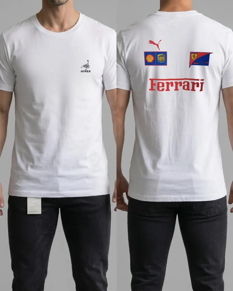 [HJ-003094-L-BLANCO] Camiseta estampada (Ferrari) (L, Blanco)