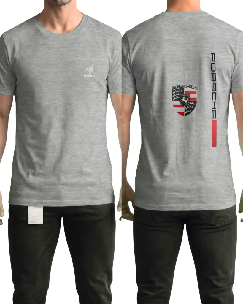 [HJ-003080-L-GRIS-CLARO] Camiseta estampada (Porsche stuttgart) (L, Gris claro)