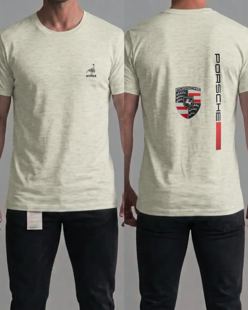 [HJ-003080-M-BLANCO-HUESO] Camiseta estampada (Porsche sttutgart) (M, Blanco hueso)