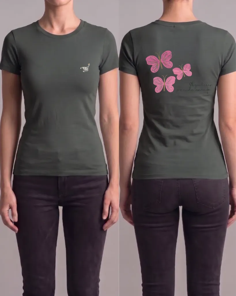 [HJ-002964-XL-GRIS-OSCURO] Camiseta estampada (Mariposas) (XL, Gris oscuro)