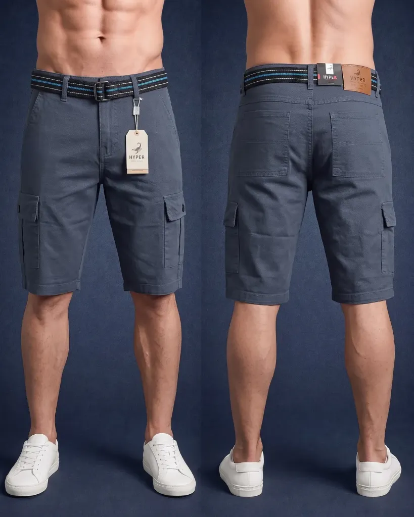 Bermuda gabardina strech cargo con cinturón