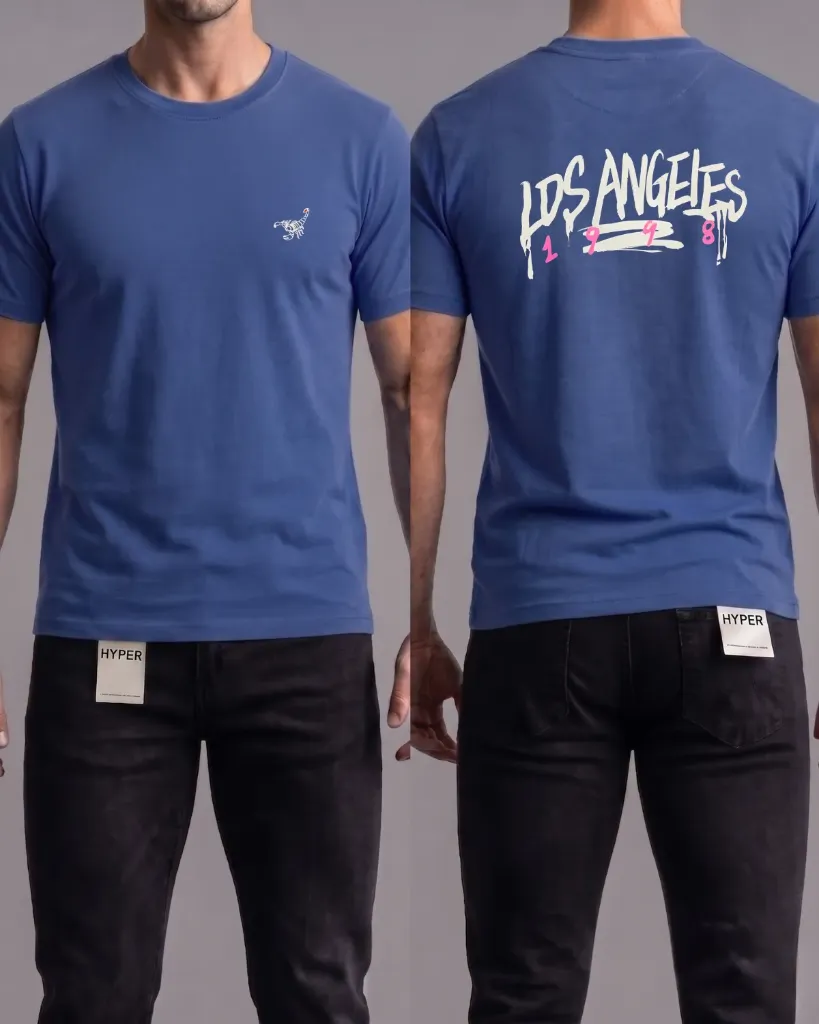 [HJ-002605-M-AZUL-CLARO] Camiseta estampada (Los angeles 1998) (M, Azul claro)
