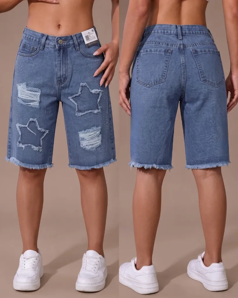 [HJ-001908-8-AZUL-2] Bermuda rigida con diseño estrella y brillos (8)