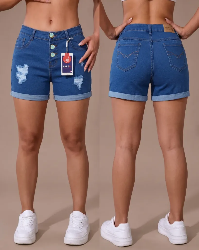 Short strech rasgado de 3 botones con dobladillo