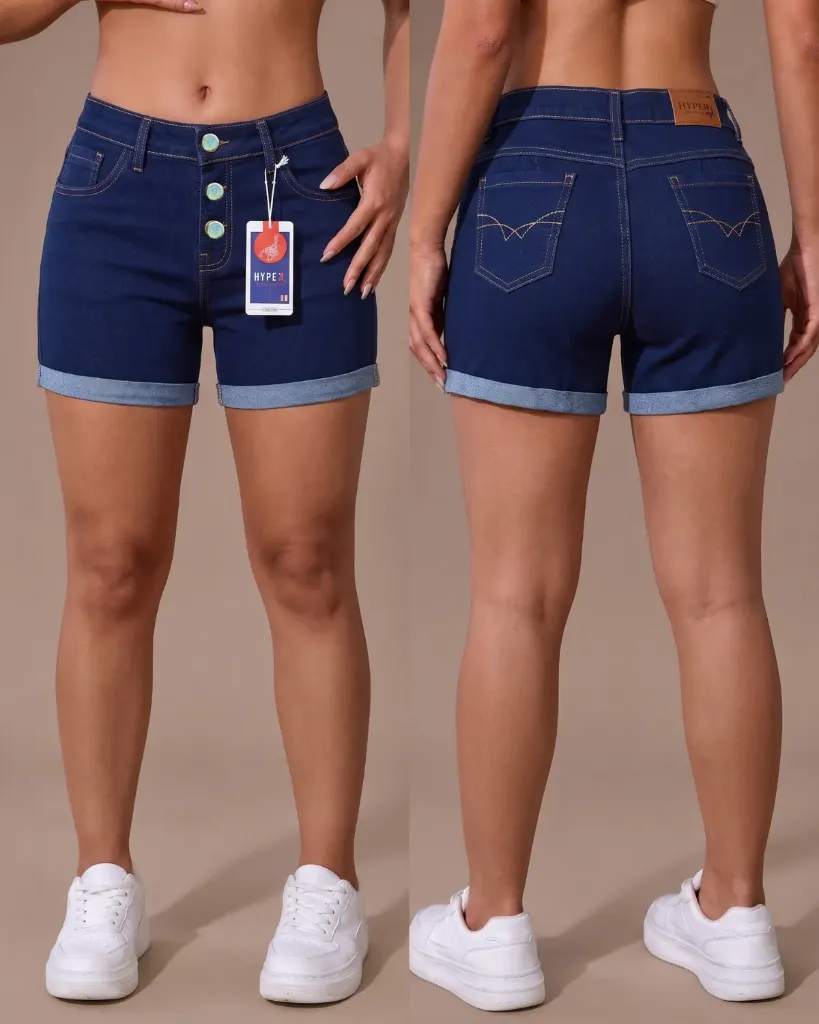 Short strech llano de 3 botones con dobladillo
