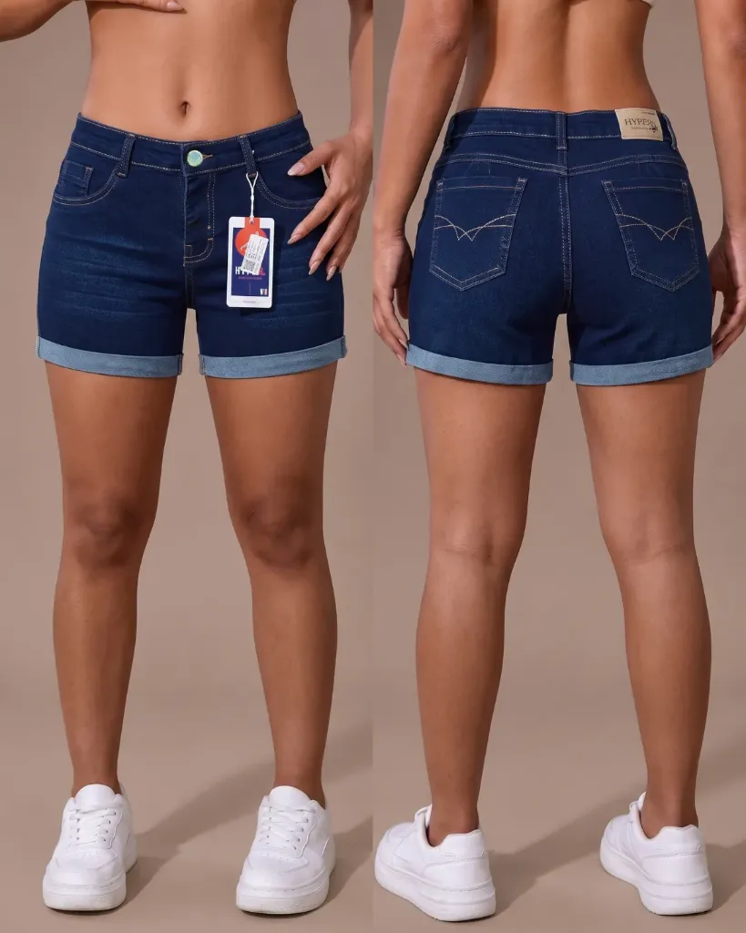 [HJ-003203-6-AZUL-3] short strech bigotes de 1 botón con dobladillo (6, Azul #3)