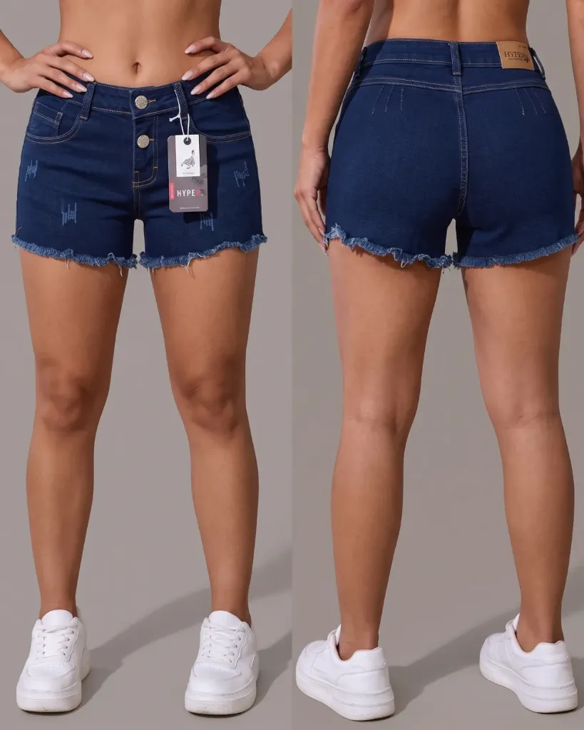 Short strech mototool de 2 botones con basta deshilachada