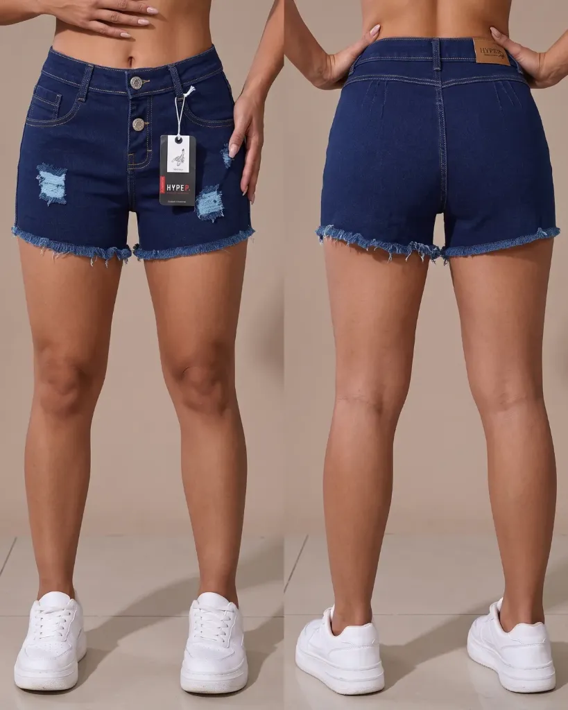 Short strech rasgado de 2 botones con basta deshilachada