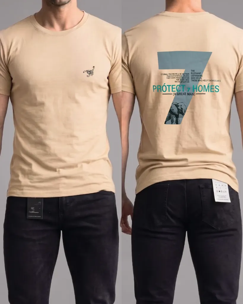 [HJ-002677-XXL-CREMA] Camiseta estampada (Protect 7) (XXL)
