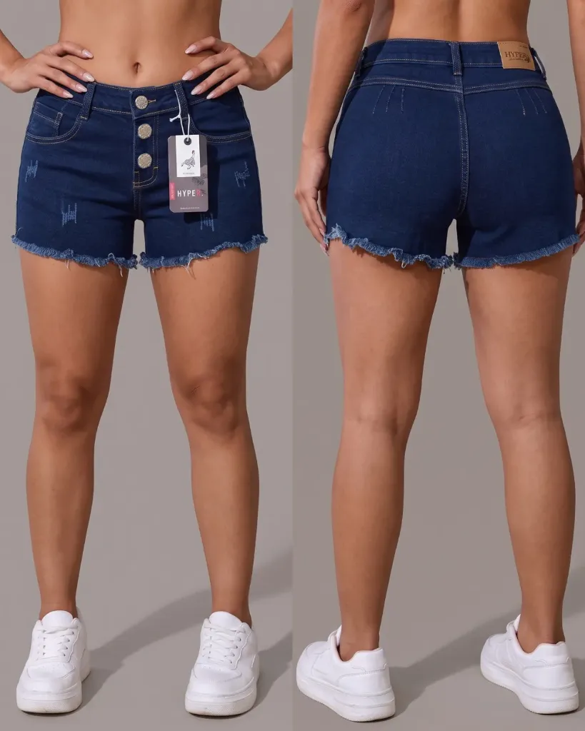 Short strech mototool de 3 botones con basta deshilachada