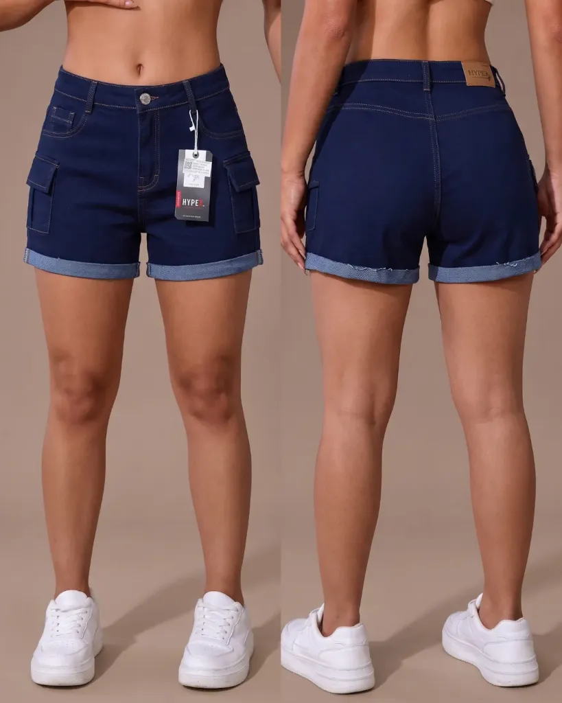 Short strech llano cargo con dobladillo