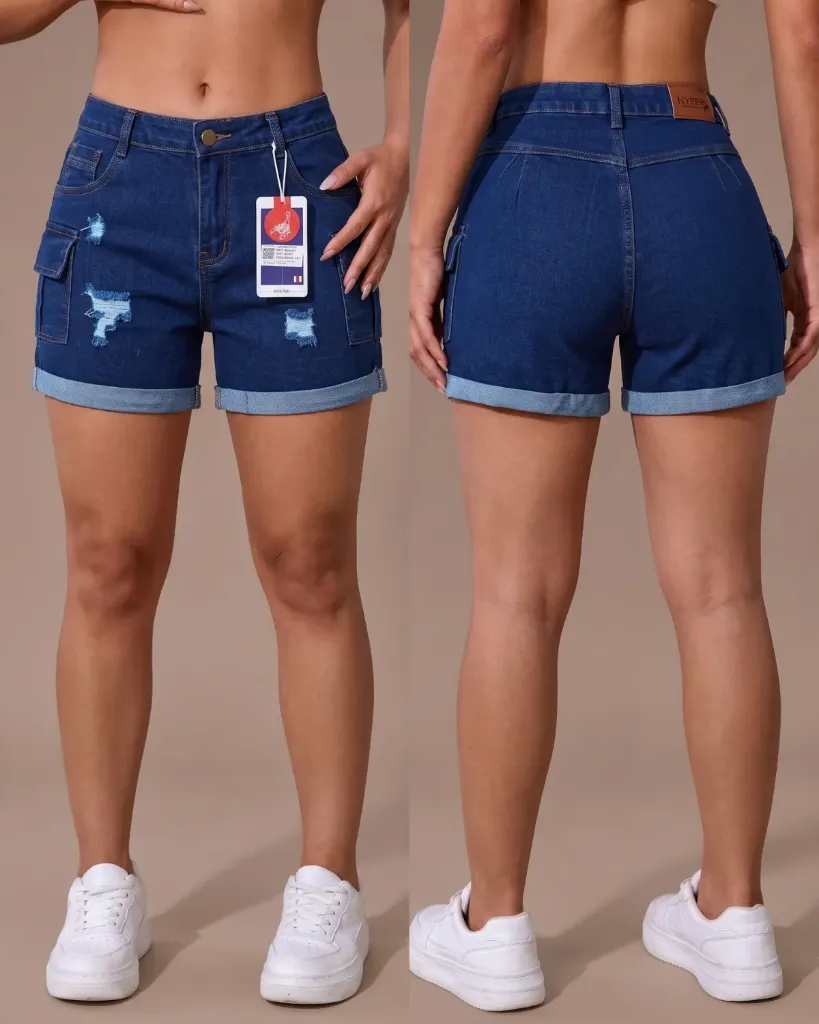 Short strech rasgado cargo con dobladillo