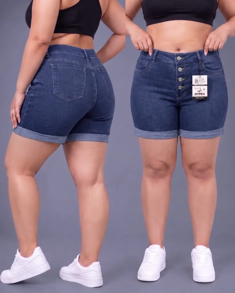 Short strech plus de 4 botones con dobladillo