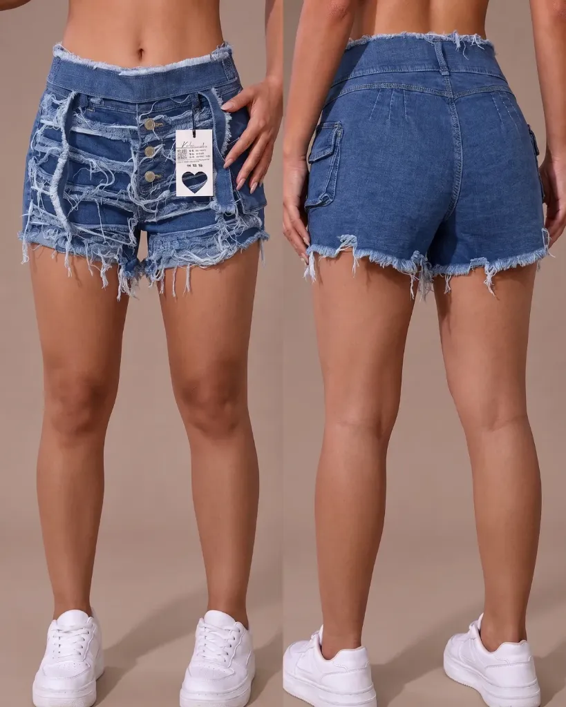 Short strech cargo deshilachado de 4 botones