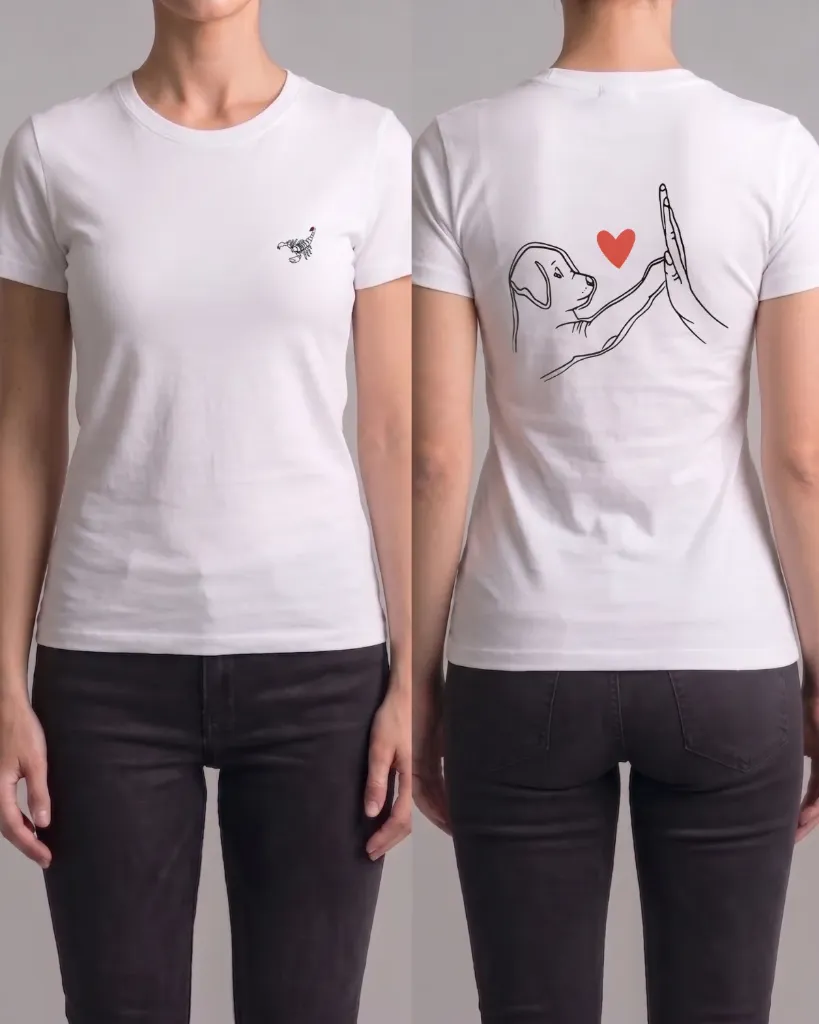 [HJ-002892-XL-BLANCO] Camiseta estampada (Perrito con corazón) (XL, Blanco)