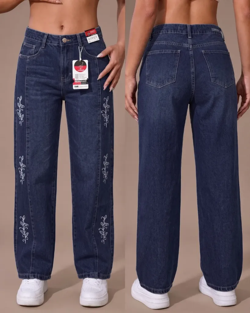Wide leg rigido bordado con bigotes