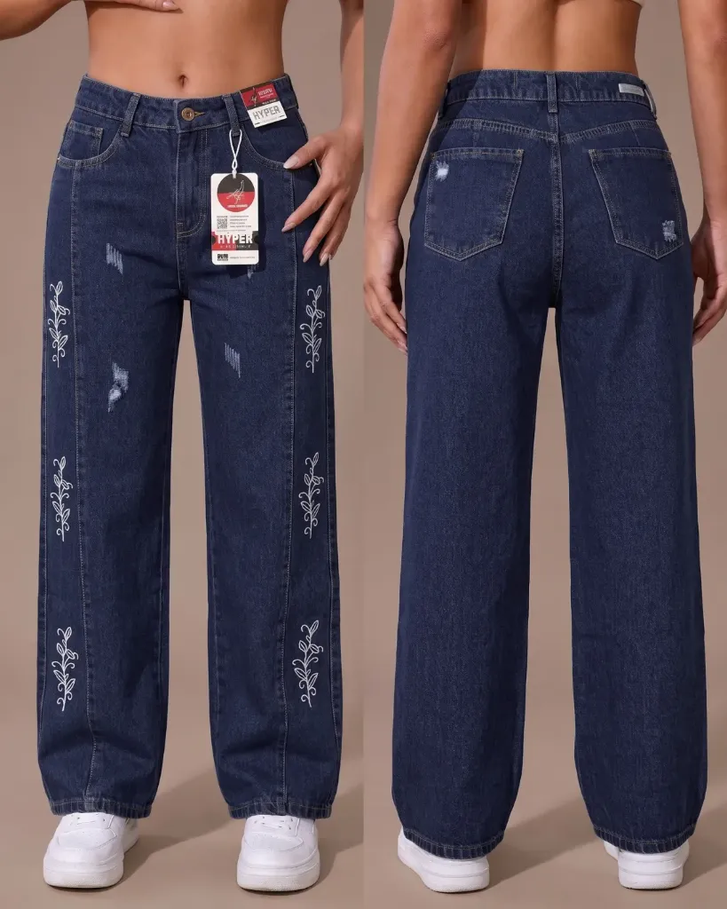 Wide leg rigido bordado mototool