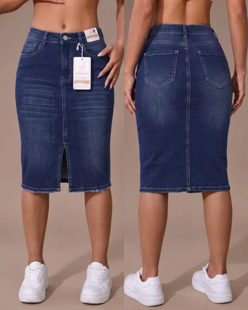 [HJ-003295-10-AZUL-2] Maxifalda jeans strech con bigotes y abertura recta (10, Azul #2)