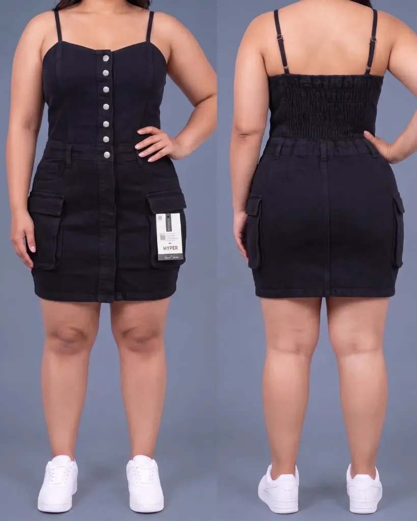 Vestido short cargo strech plus con elastico fruncido
