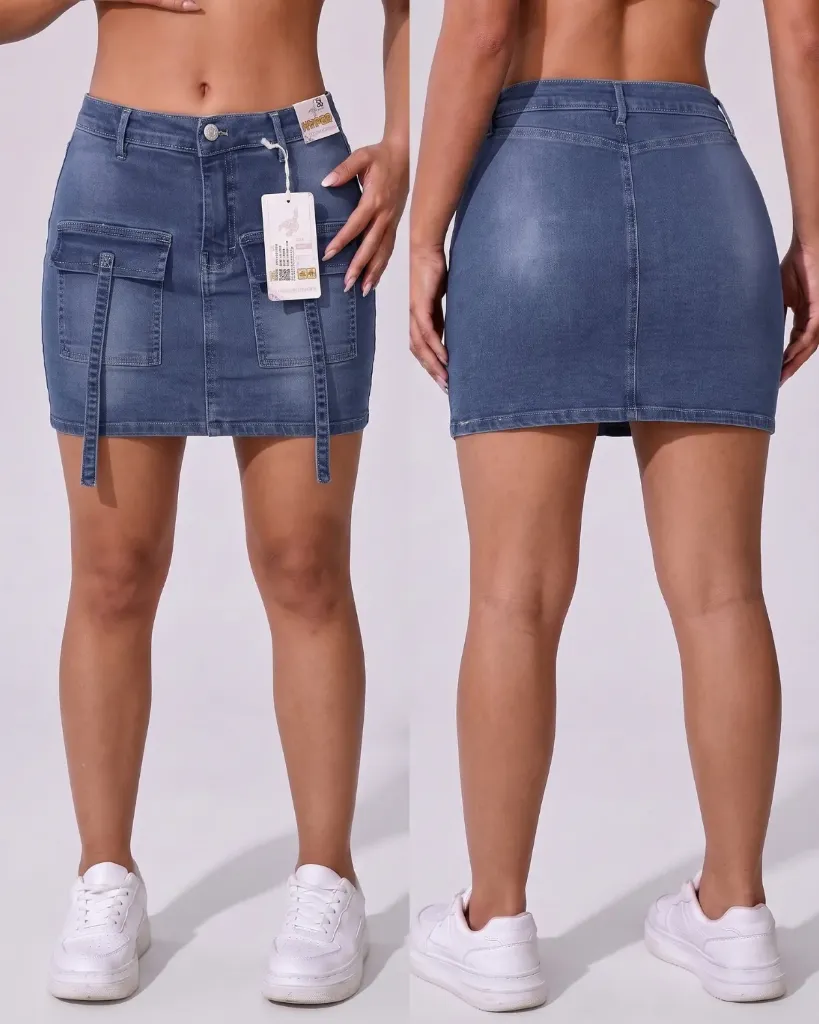 Falda short strech de bolsillos delanteros con tiras