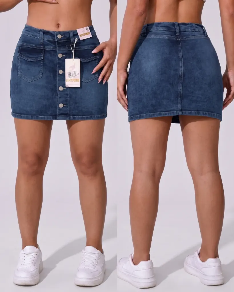 Falda short strech de botonadura con bolsillos delanteros