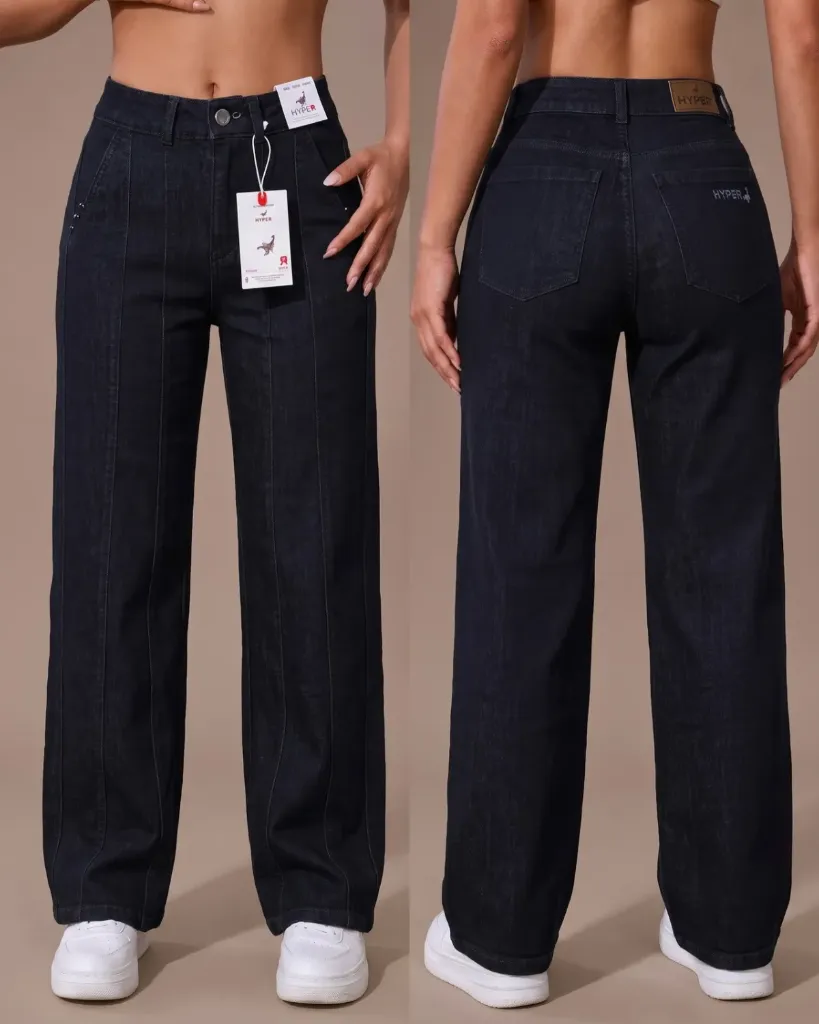 Wide leg strech tiro alto con costuras frontales G2