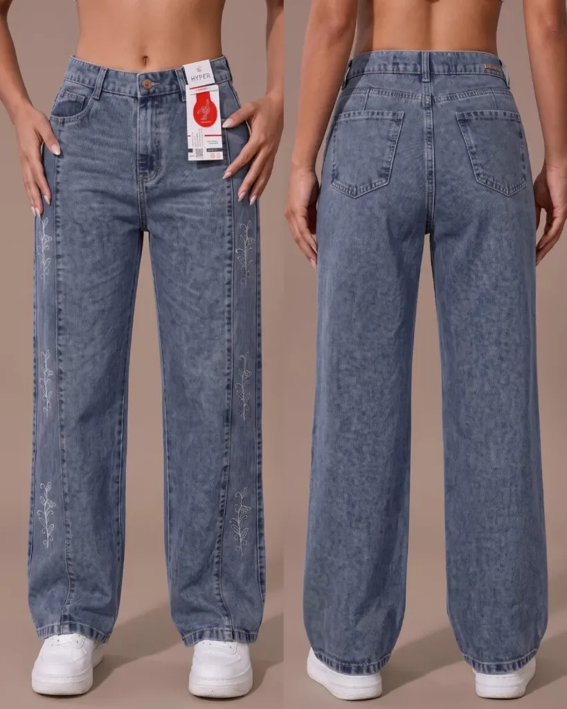 Wide leg rigido bordado con bigotes G2