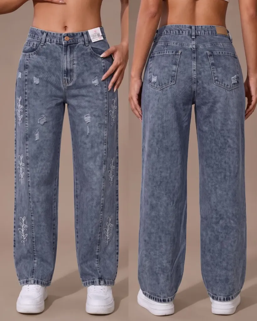 Wide leg rigido bordado mototool G2