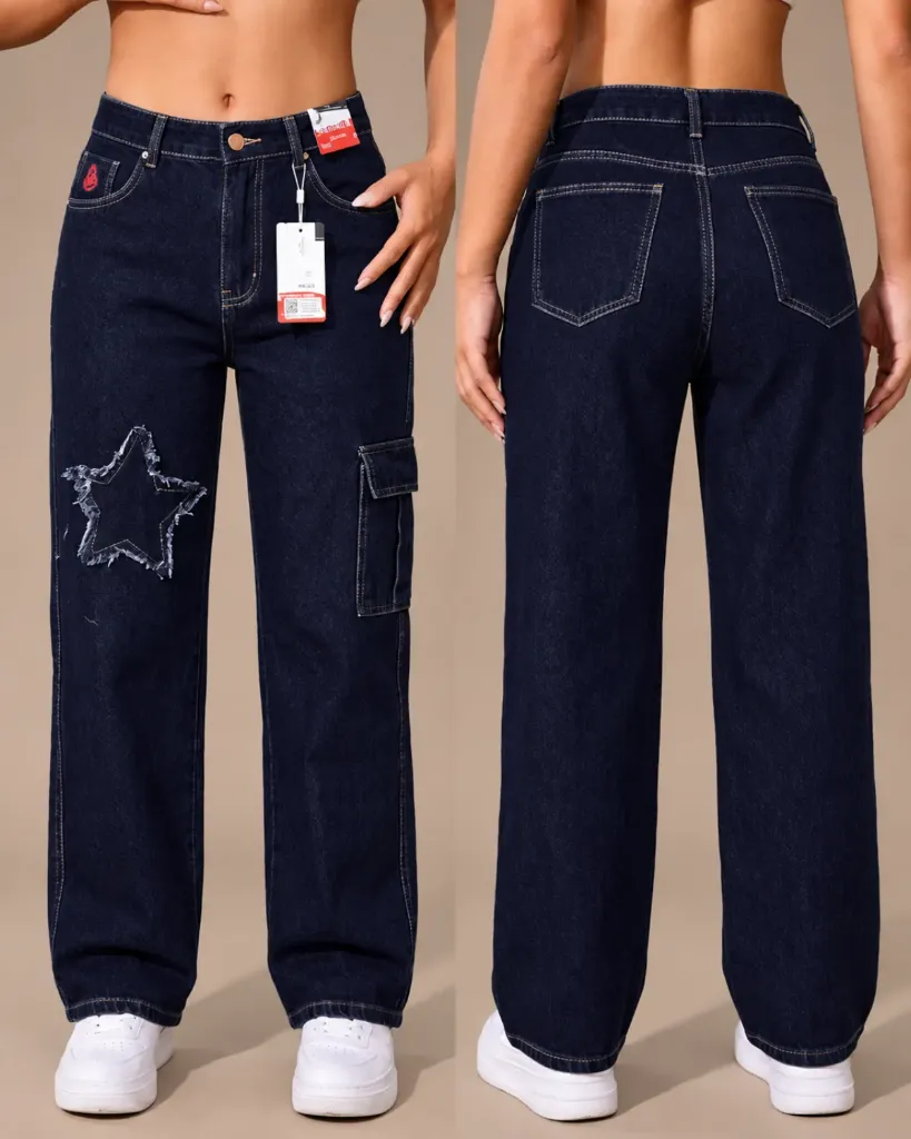 Wide leg cargo rigido con aplique de estrella G2