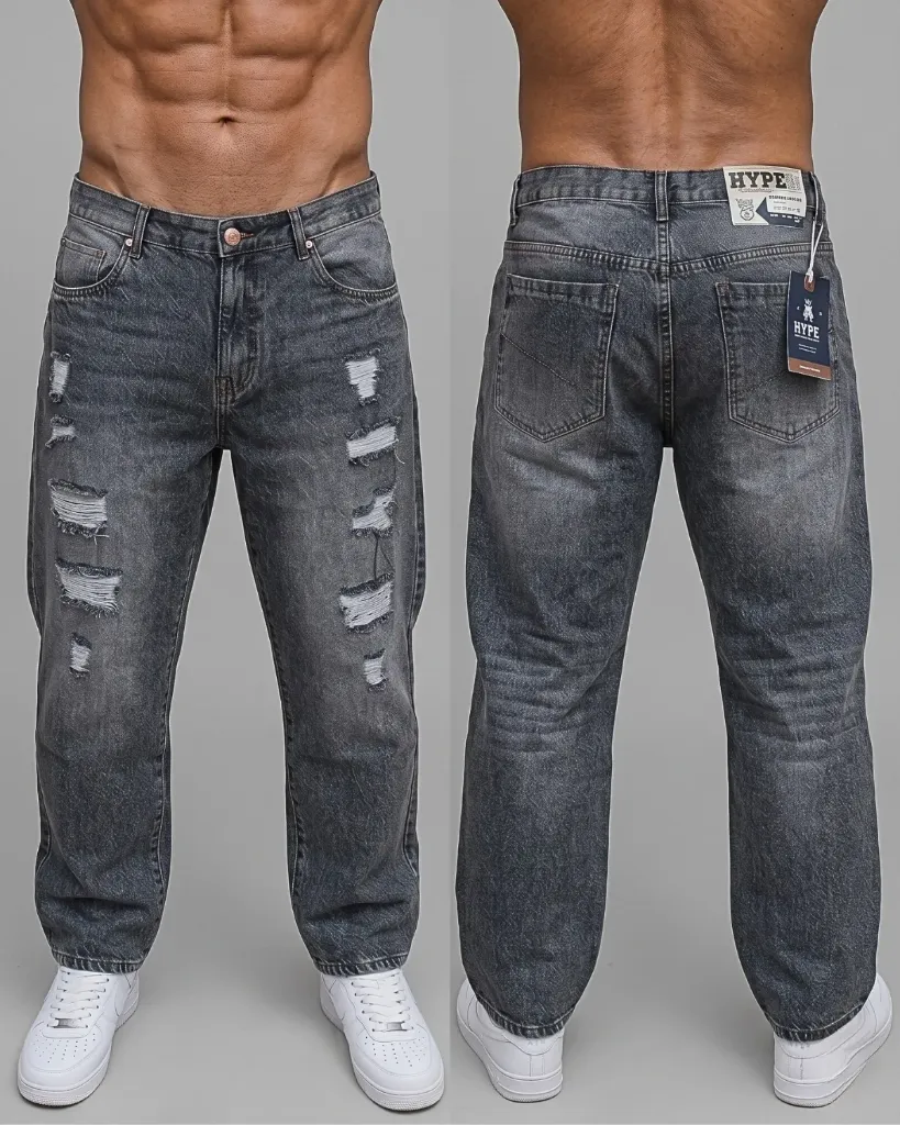 [HJ-001007-30-GRIS-OSCURO] Baggy rigido rasgado (30)