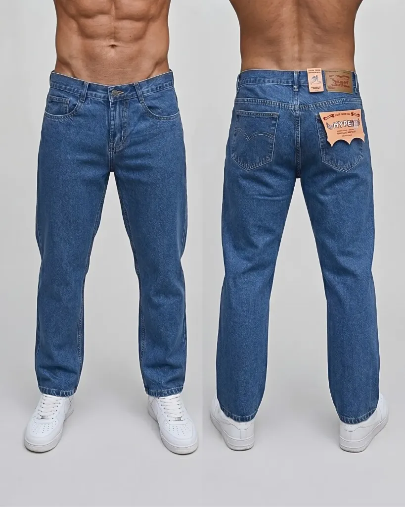 [HJ-001163-30-AZUL-MEDIO] Clasico jeans rigido (30, Azul medio)