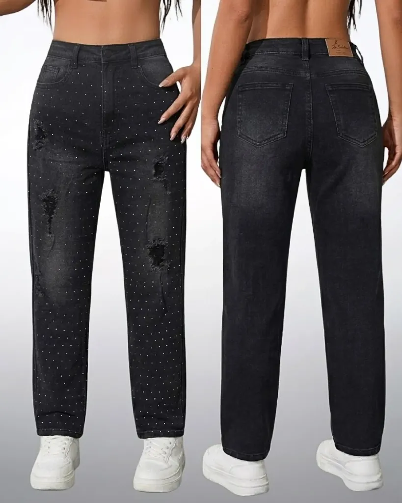 [HJ-001282-12-GRIS-OSCURO] Recto strech roto con brillo (12)