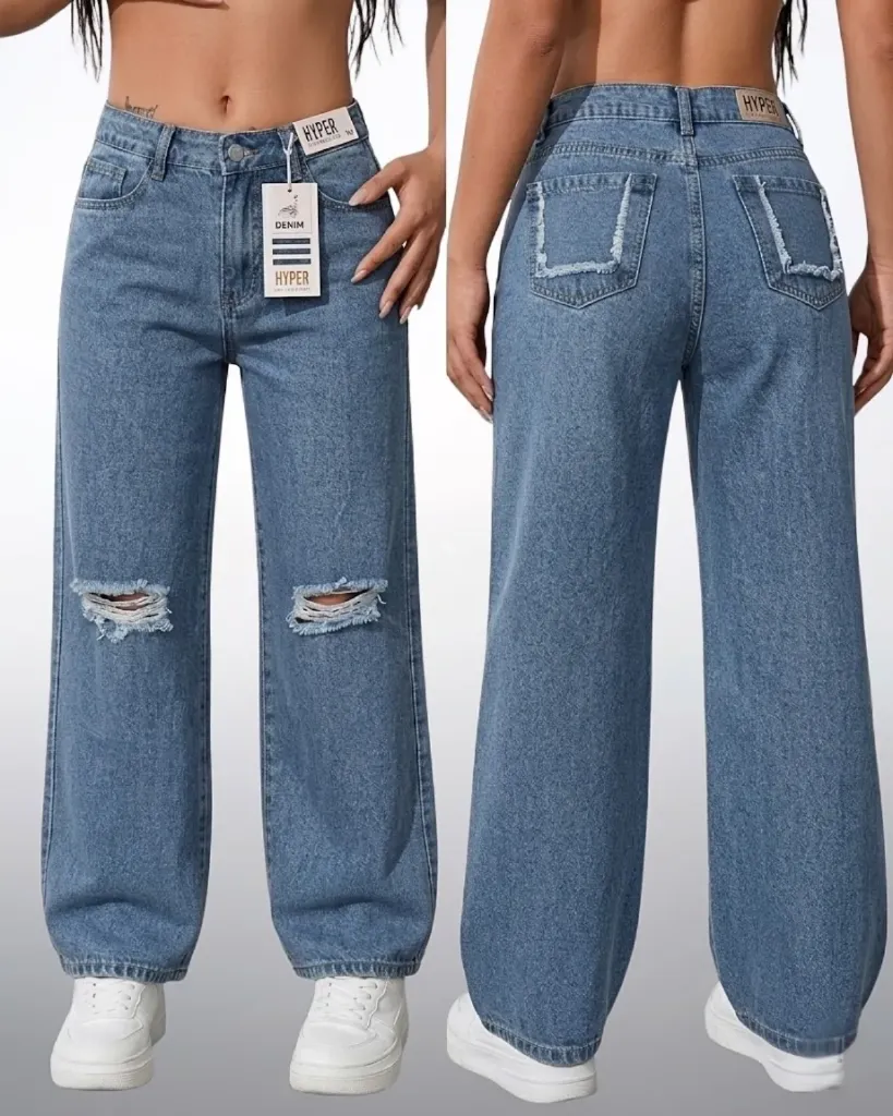 Baggy rigido con rotos en rodilla