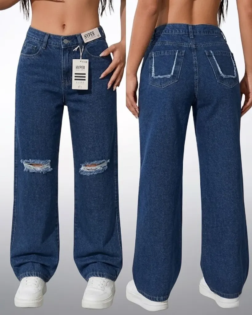 Baggy rigido con rotos en rodilla